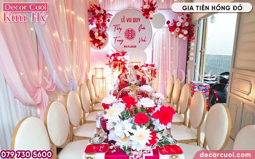 Kim Hỷ wedding trang trí gia tiên màu hồng đỏ