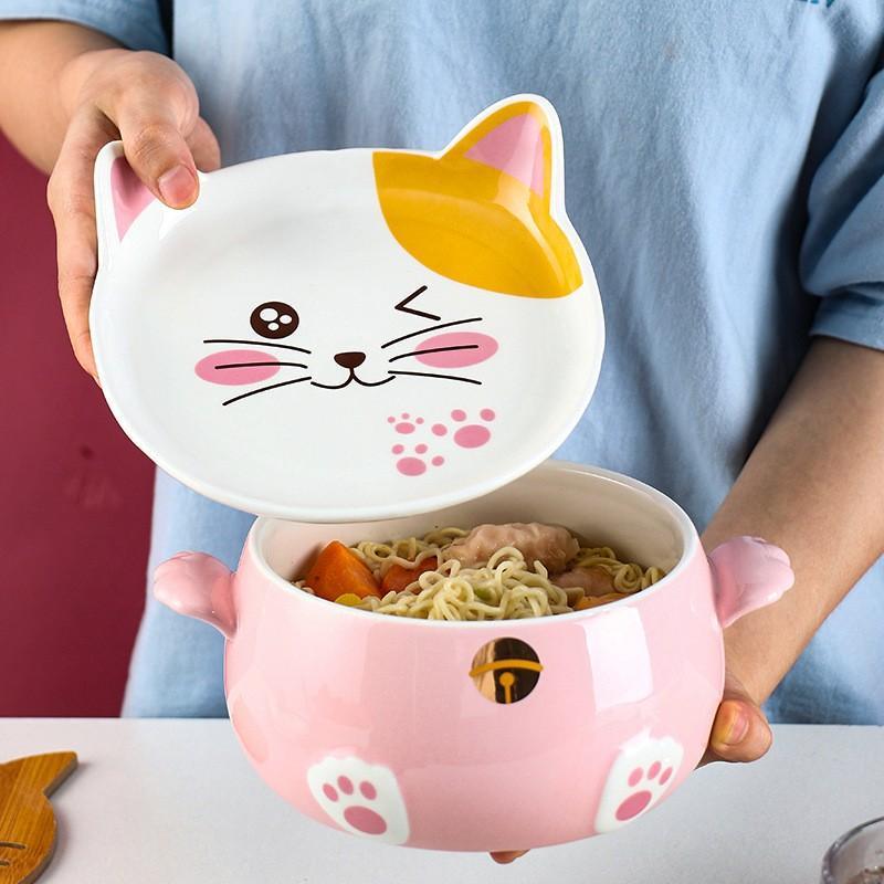 Tô Ăn Mỳ Hình Mèo Dung Tích Lớn Có Nắp