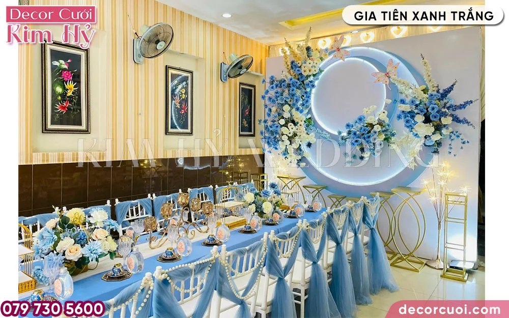 Kim Hỷ trang trí gia tiên màu xanh lam trắng đẹp