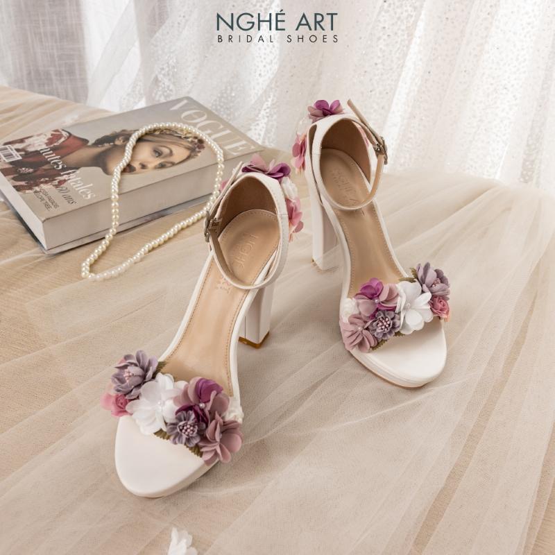 Giày cưới Nghé Art cao gót hoa hồng tím vintage 405HT-323 - Ảnh 1 - Nghé Art Bridal Shoes - 0822288288