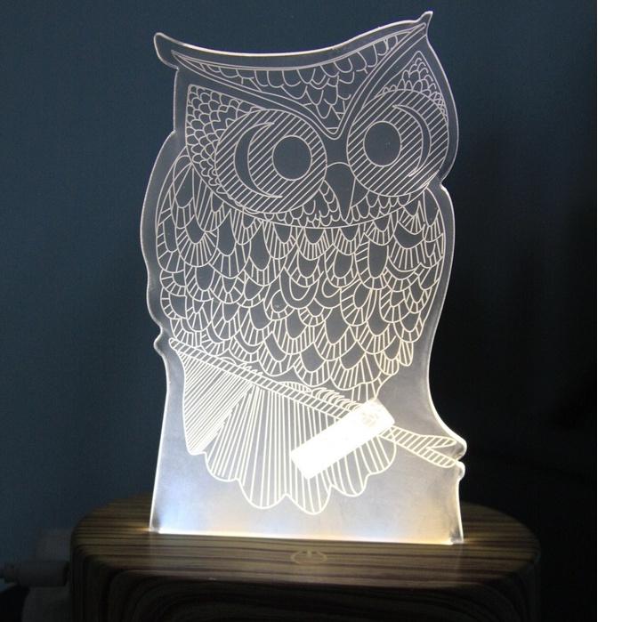 ảnh thông tin sản phẩm Đèn ngủ 3D hình Cú mèo để bàn 3 chế độ màu