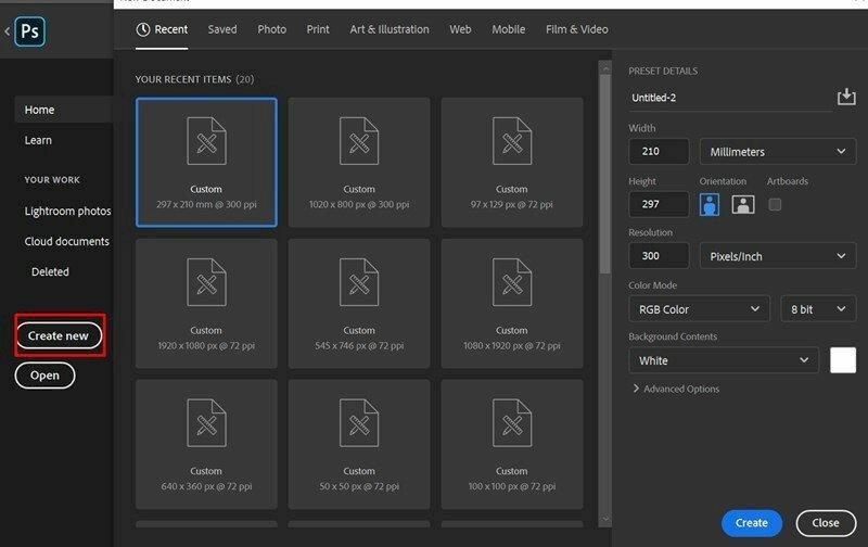 Cách tạo khổ giấy A4 trong phần mềm Photoshop theo chiều dọc