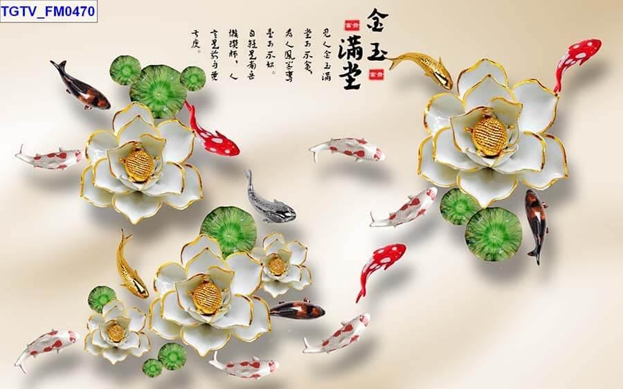 Tranh dán tường cá chép hoa sen