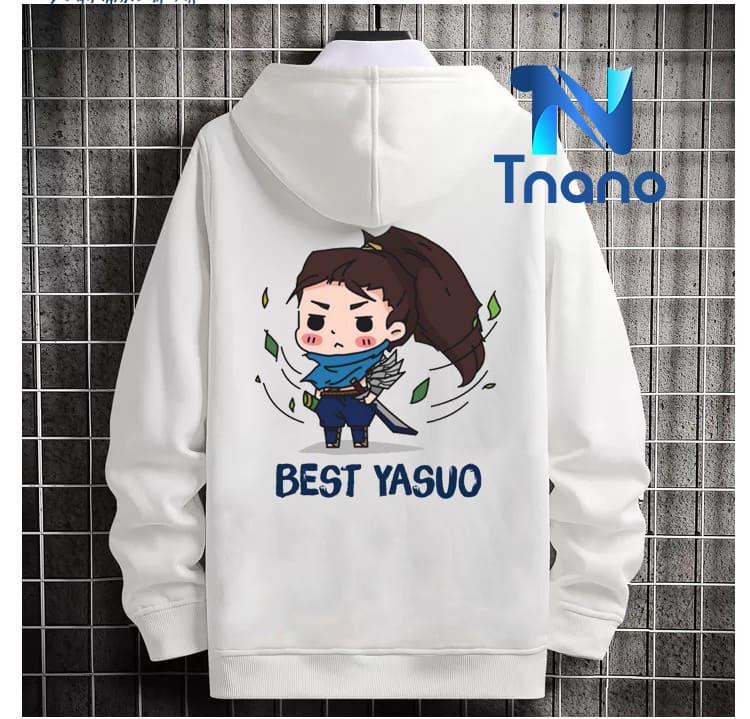 Áo hoodie màu trắng LMHT in hình best Yasuo