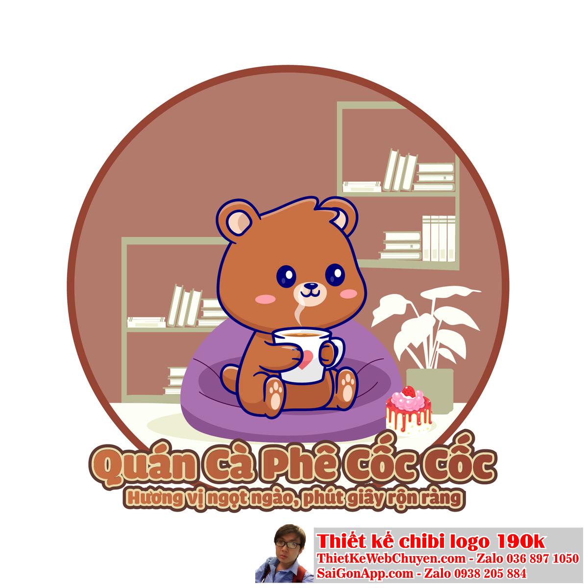 Chibi con gấu (chibi bear) là biểu tượng đáng yêu và phổ biến trong thiết kế logo.