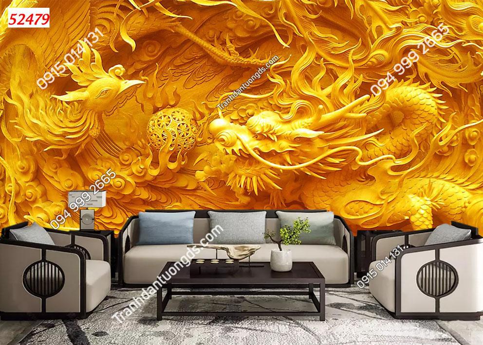 Tranh dán tường rồng vàng 52479