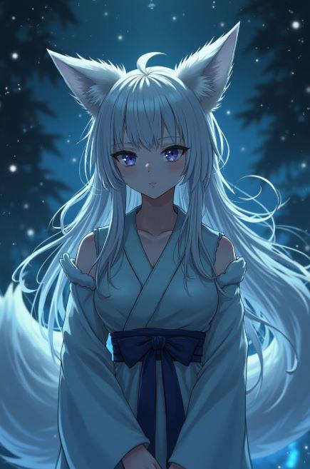 Hồ ly anime giữa rừng đêm huyền bí