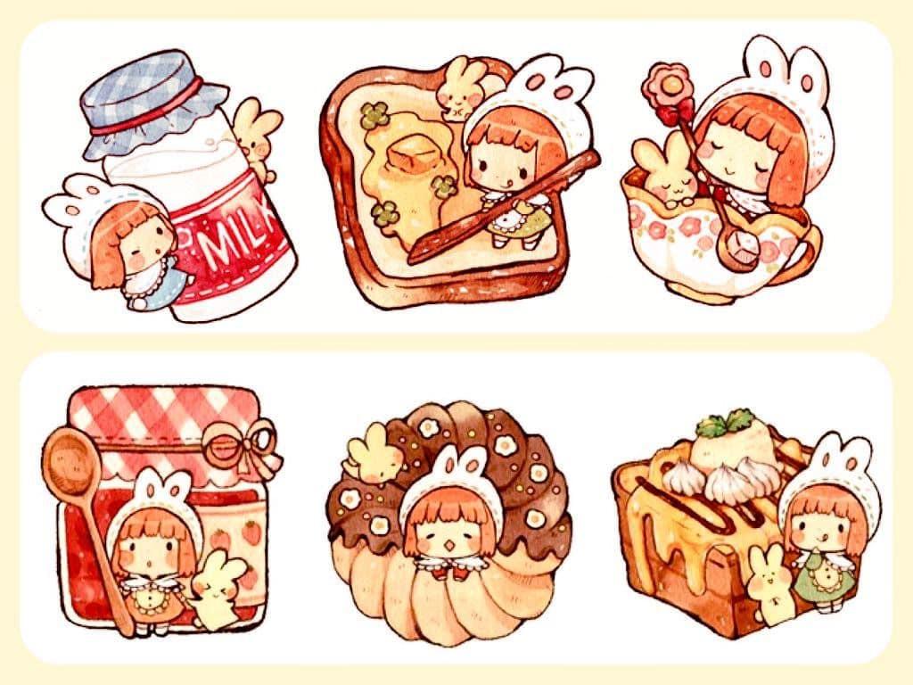 Hình vẽ hamburger và khoai tây chiên cute đơn giản