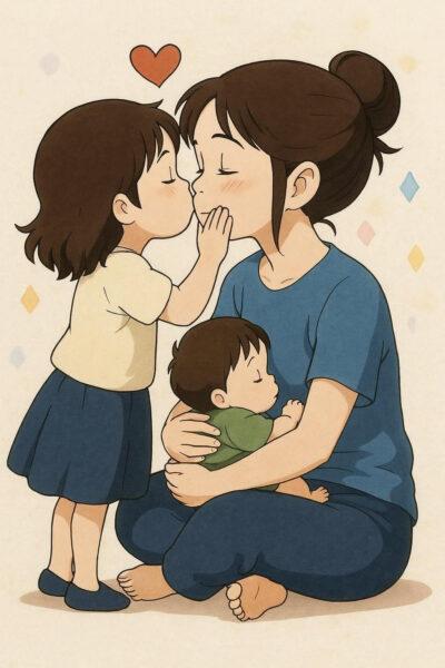 Hình ảnh mẹ và con gái hoạt hình tình cảm và dễ thương