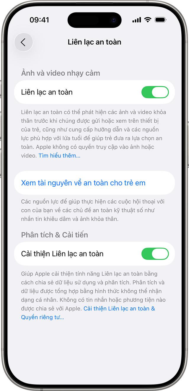 Trong cài đặt iPhone, bật tính năng Liên lạc an toàn.