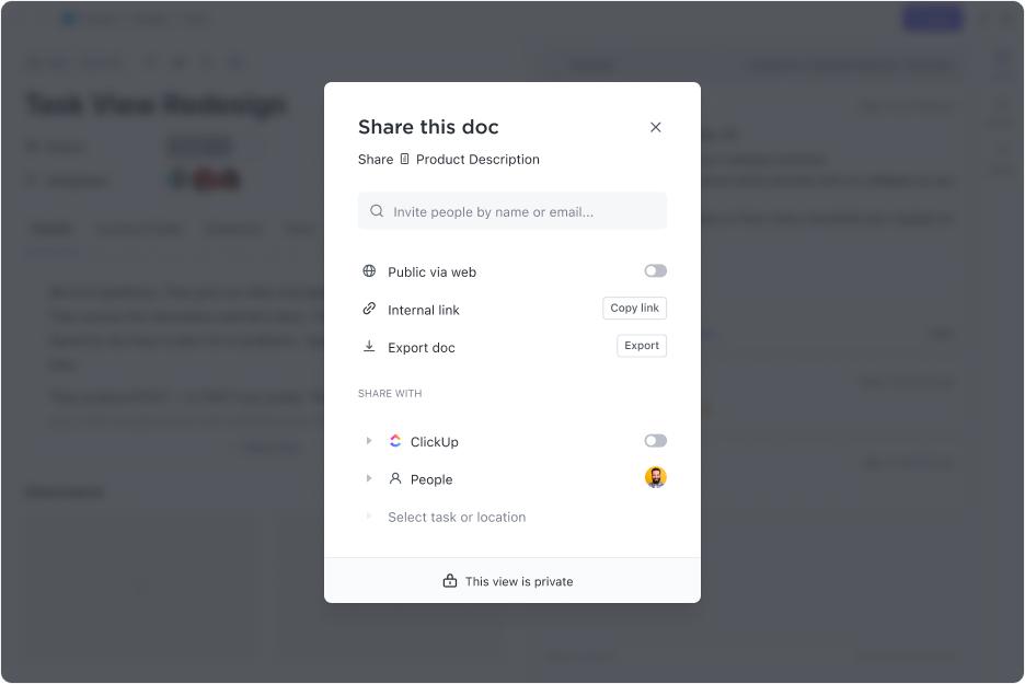 Tính năng chia sẻ tài liệu ClickUp 3.0